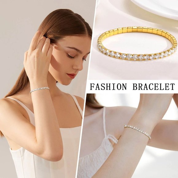 Z Tennis Bracelet, Minimalist Eternity Round Cubic Zirconia Bracelet - Picture 4 of 5